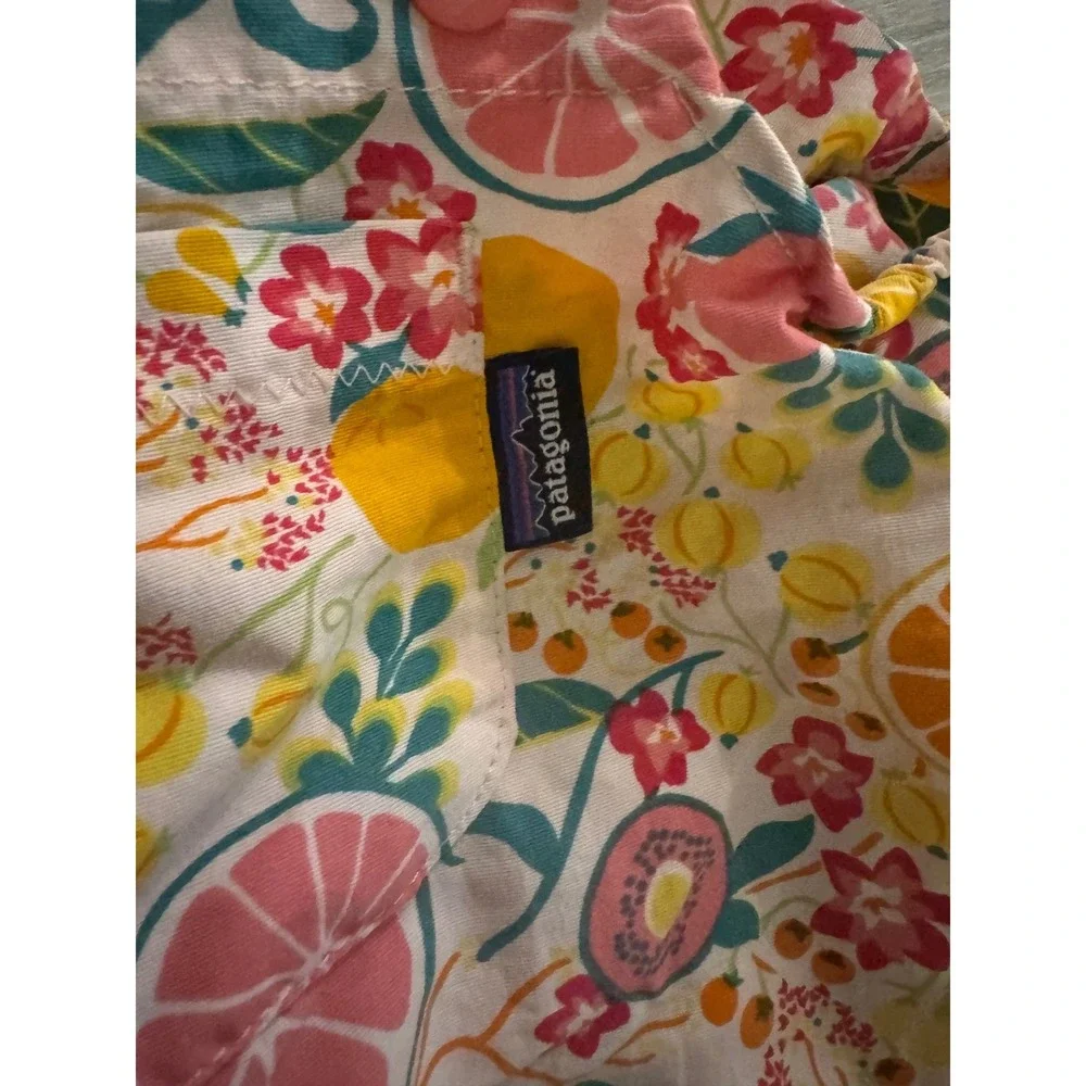 Patagonia Baby Baggies Apron Dress 3M Citrus Floral Fruit Print Pink Yellow